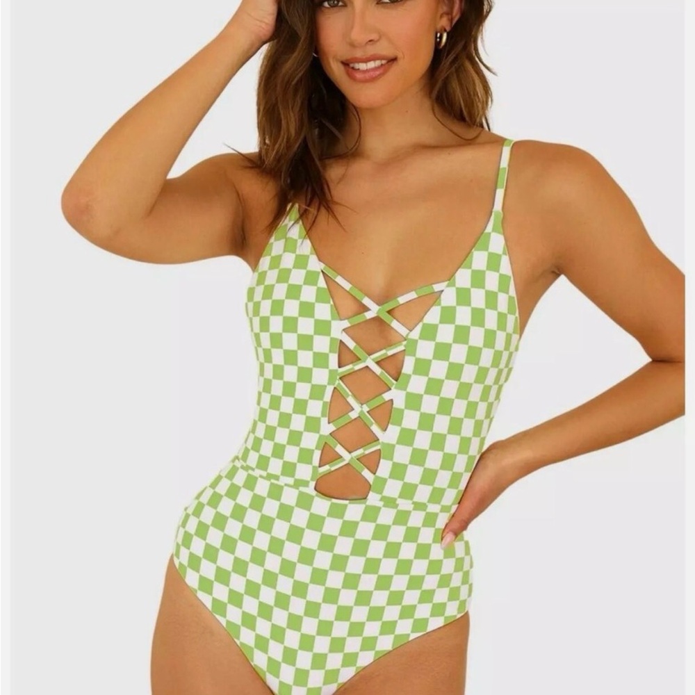 Dippin' Daisy's Lime Green & White Checkered One Piece